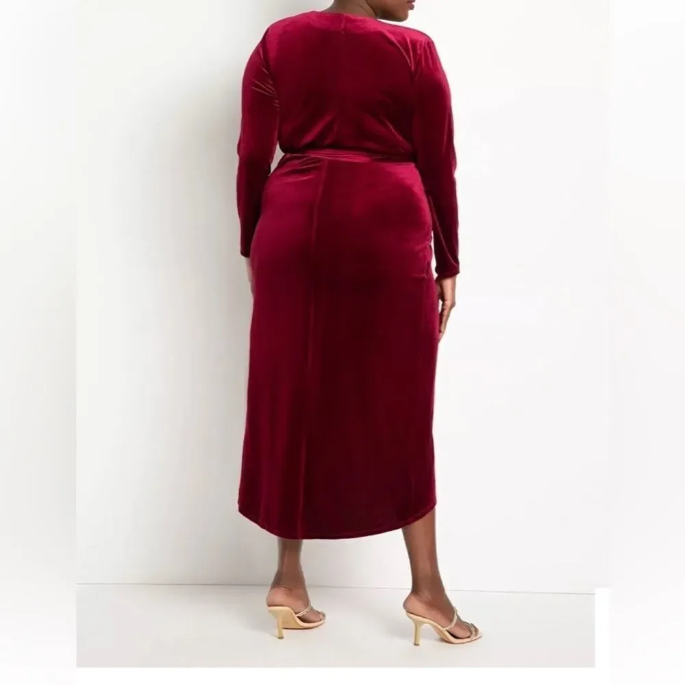 NWT Deep Wine Velvet Wrap Dress With Tie